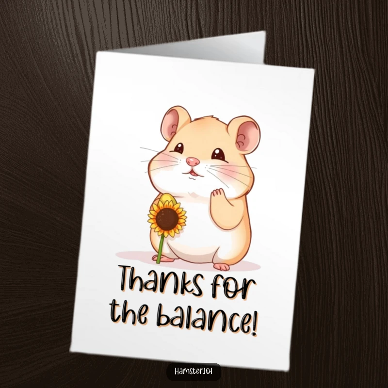 Funny Free Printable Thank You Card: A hamster playfully balancing a small sunflower seed on its nose, a cute way to say thanks.