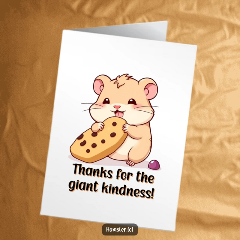 Funny Free Printable Thank You Card: Wobbly hamster determinedly trying to hoard a huge treat.