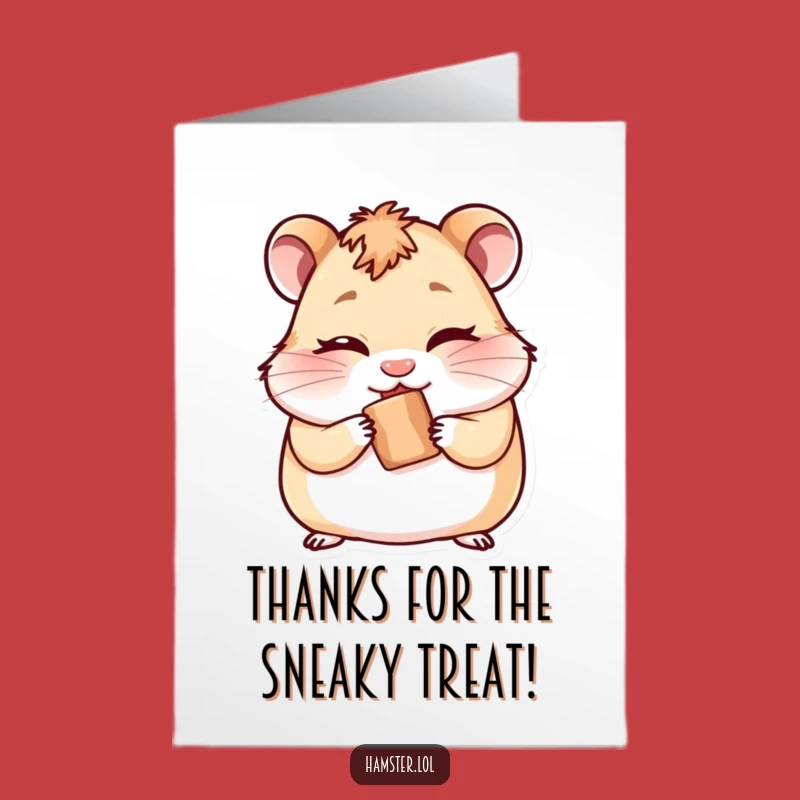 Free Printable Thank You Card: Winking Hamster with Treat, Cute Downloadable Gift