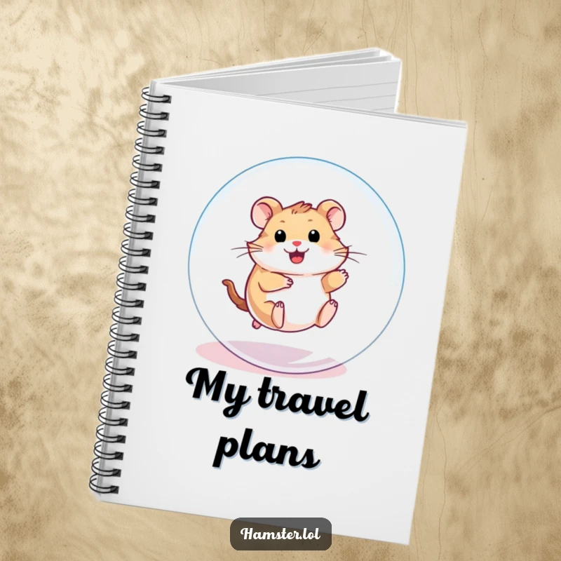Funny Notebook: A playful hamster character enthusiastically rolling inside a transparent ball, ideal for writing.