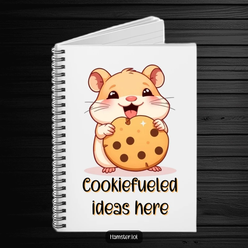 Funny hamster notebook featuring a character gleefully munching on a giant cookie, inspiring creativity.