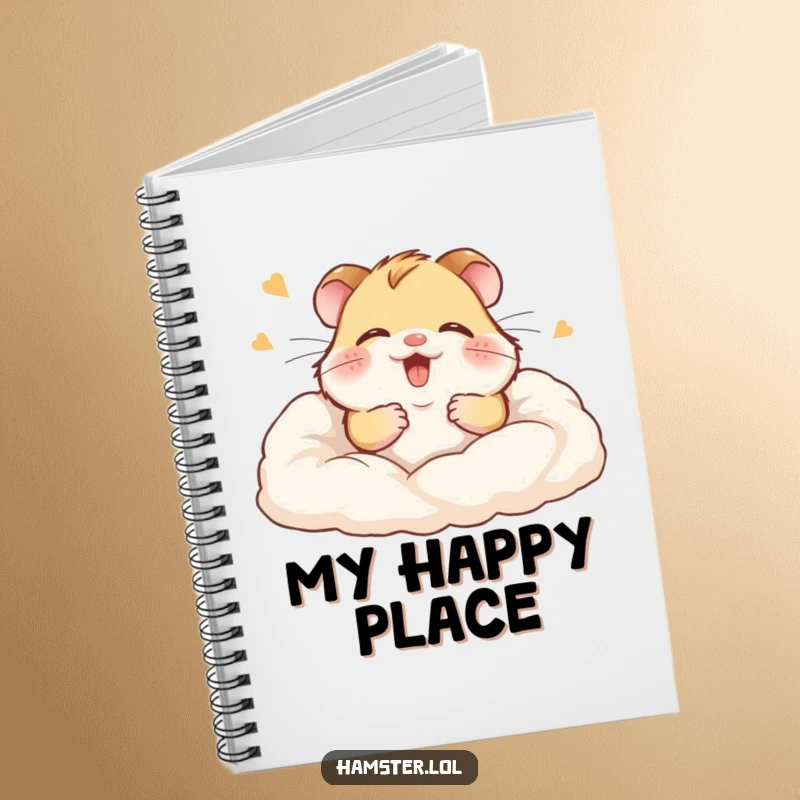 Funny notebook cover featuring a giggling hamster gleefully buried in soft bedding, ideal for journaling happiness.