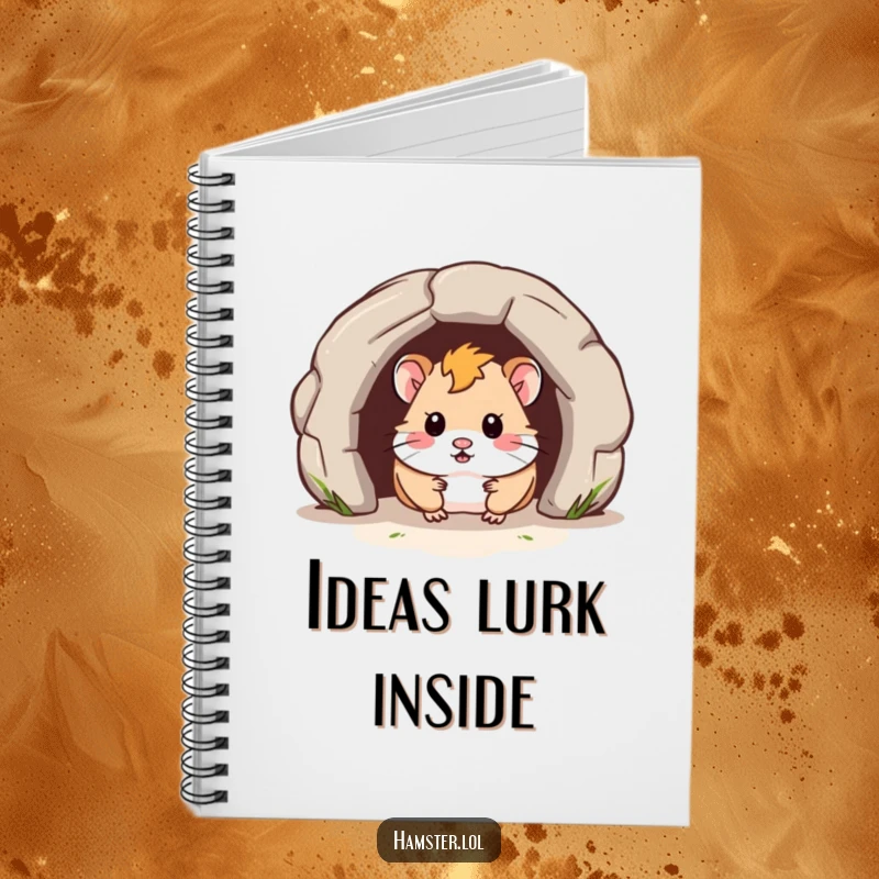 Funny Notebook cover shows a hamster peeking out of a tunnel, symbolizing the exploration of ideas and humorous discovery.
