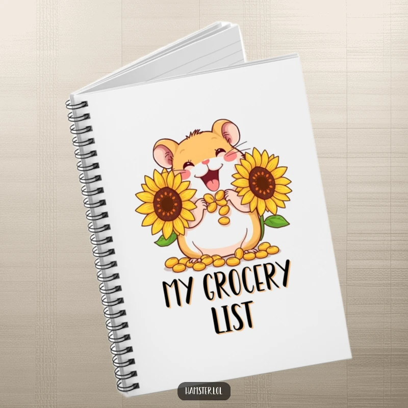 Funny Notebook: A cute hamster character gleefully stuffing its cheeks with giant sunflower seeds, ideal for writing.