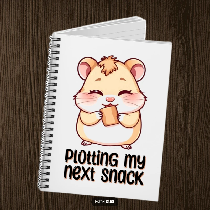 Funny notebook cover featuring a cheeky hamster winking while hiding a tiny treat, ideal for journaling secrets.