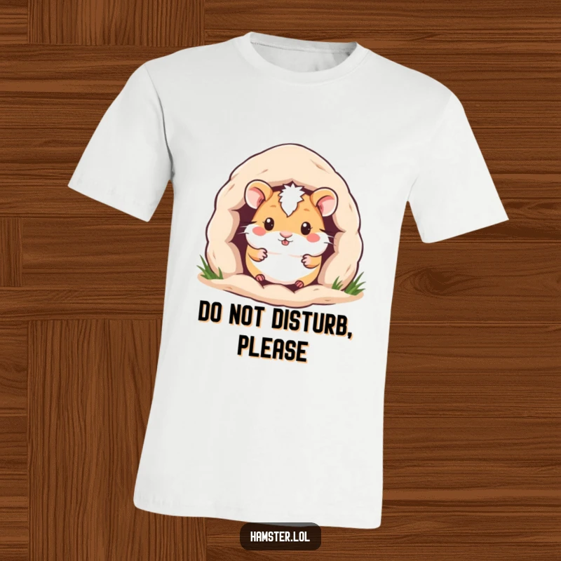 Funny Hamster T-Shirt: Adorable hamster curiously peeking out from a snug, earthy burrow, radiating warmth.