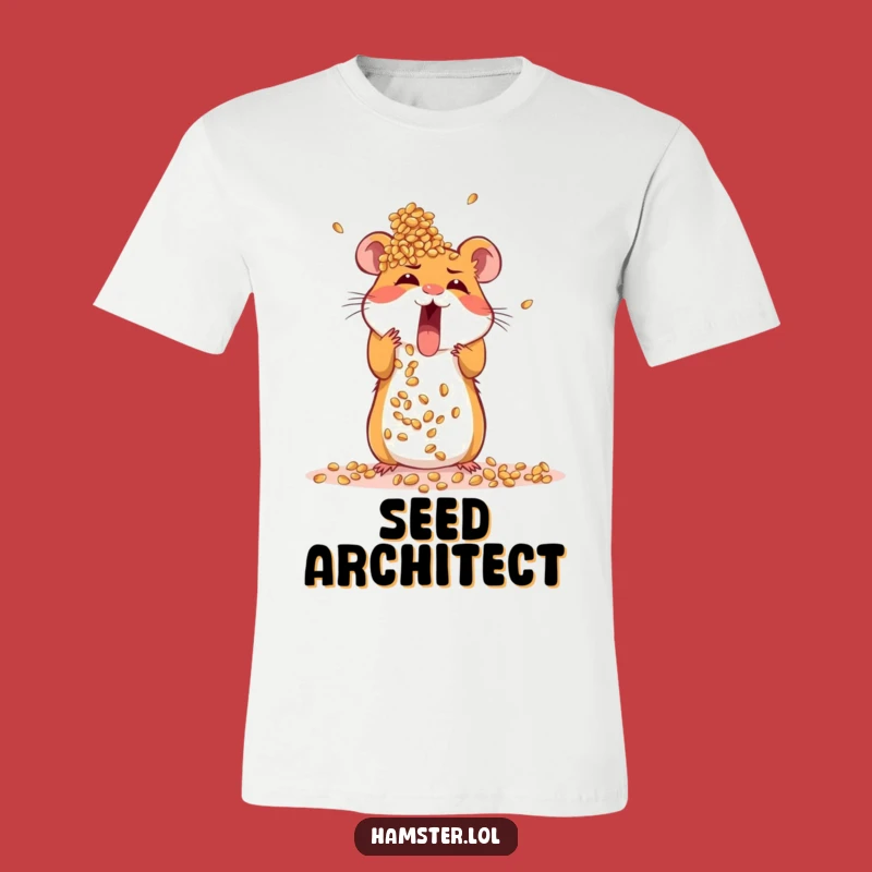 Funny Hamster T-Shirt: Excited rodent building seed tower, a motivational funny gift tee