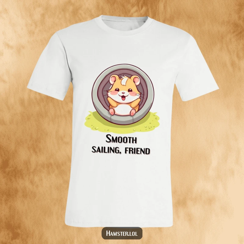 Funny hamster character playfully sliding down a tube with a smile, a cute and humorous t-shirt.