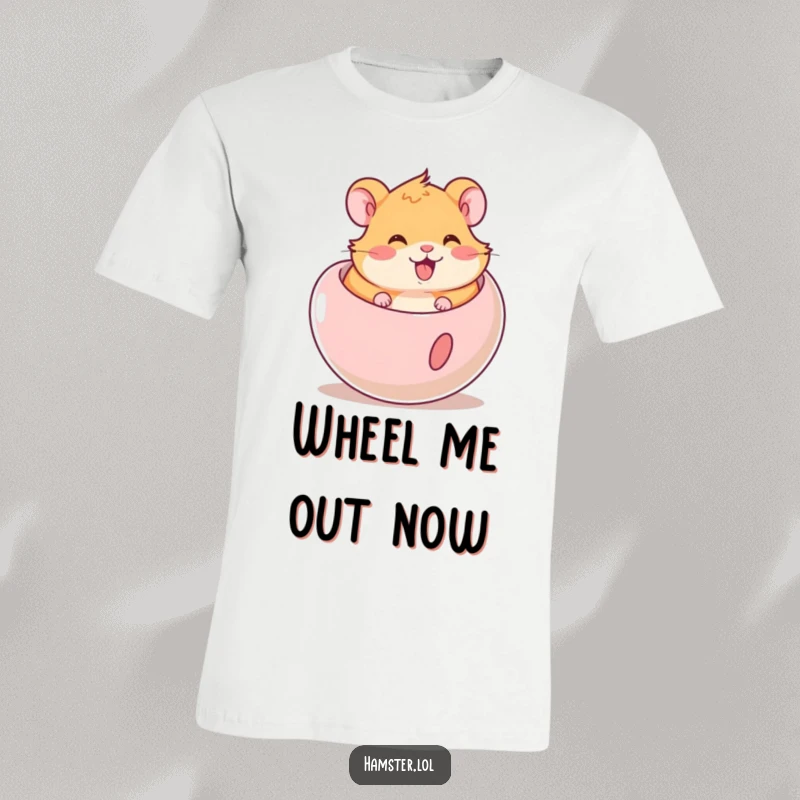 Funny Hamster T-Shirt: Animated cute hamster happily exercising inside a transparent ball, showcasing pure delight.