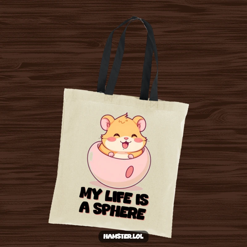 Funny Hamster Tote Bag: Cute hamster enthusiastically rolling in a transparent exercise ball, a symbol of fun.